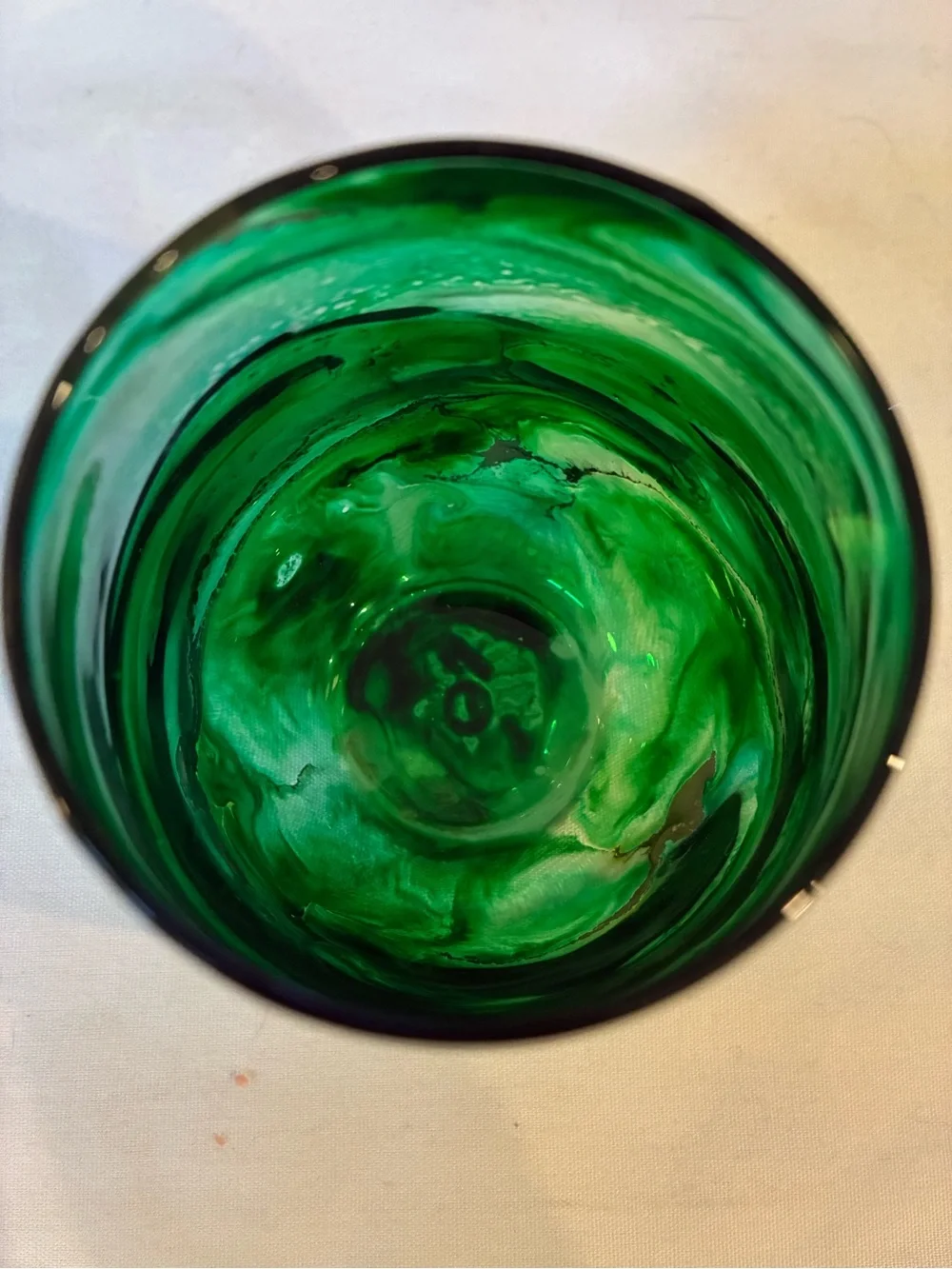 Handblown Green Glass Vase Wine Glass with Gold Veining Emerald Green Glass